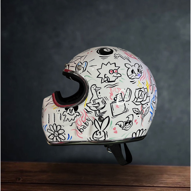Helm Bandit Custom Doodle Draw - Helm Custom Vespa,Japstyle,Scrambler - Helm Simpson Bandit