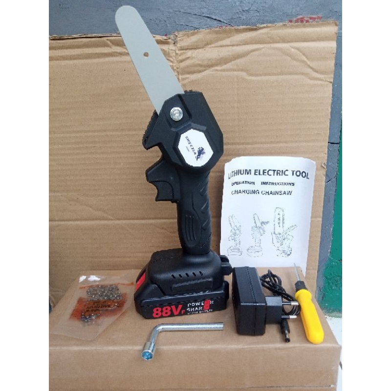 mini Chainsaw Gergaji bambu Rantai 88 Volt Gergaji kayu Elektrik Mini Portable Genggam Lithium Charg