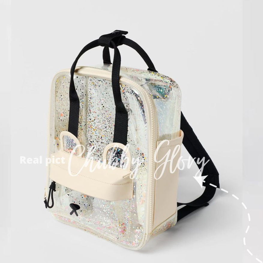 BA2030 Bisa COD Tas ransel anak transparan musim panas tas Ransel Anak Perempuan Cocok untuk anak PAUD TK Cute bgt Motif Seperti kelinci dan ada bagian Gliter di tas TAS ZARA Tas ransel anak 1-5tahun lucu tas Zara ransel backpack transparant