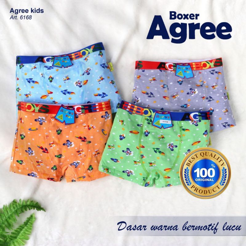 [3pc] CD boxer anak AGREE 6168 warna karet lebar/ CD boxer agree kids 6168/ celana pendek anak laki-laki