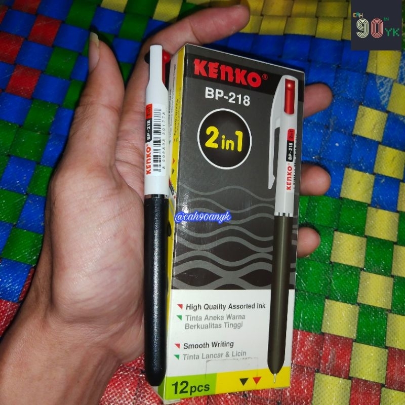 BOLPEN KENKO 2IN1 BP218 1pcs PULPEN WARNA WARNI BALLPOINT HITAM MERAH Alat Tulis MURAH