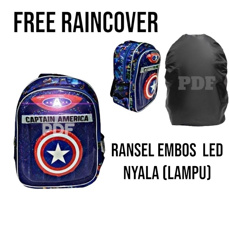 MS Tas Ransel Avengers 3D Embos Led(nyala) Ransel Anak sekolah Laki-laki Tk Sd