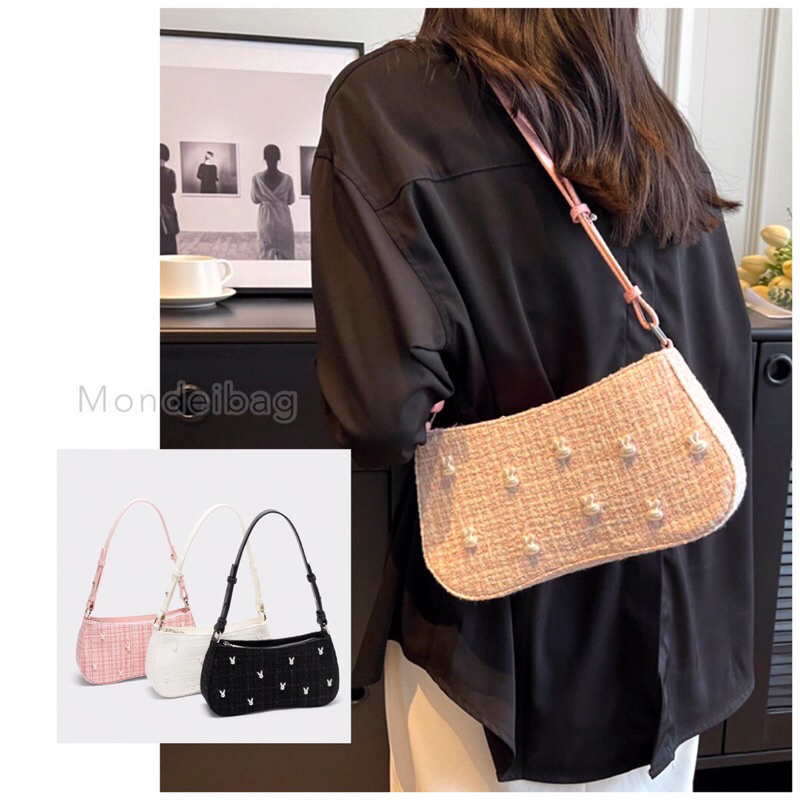 ORIGINAL  Charles&k3ith tweed rabbit bunny shoulder bag / tas wanita ck cnk c&k