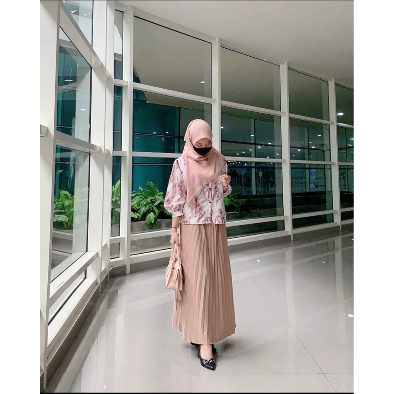 Meisya Blouse | Kemeja Marble Lengan Balon Atasan Wanita Fashion Korean Style