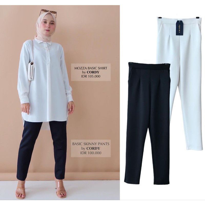 Celana Pensil  Basic Scuba Pants PREMIUM Melar Stretch / Celana Kerja - Putih Hitam