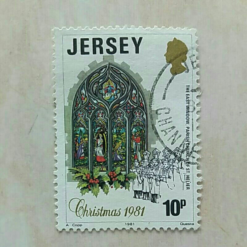 

(AD) Perangko Jersey Christmas 1981 - East Window, Parish Church, St. Helier 10p Used