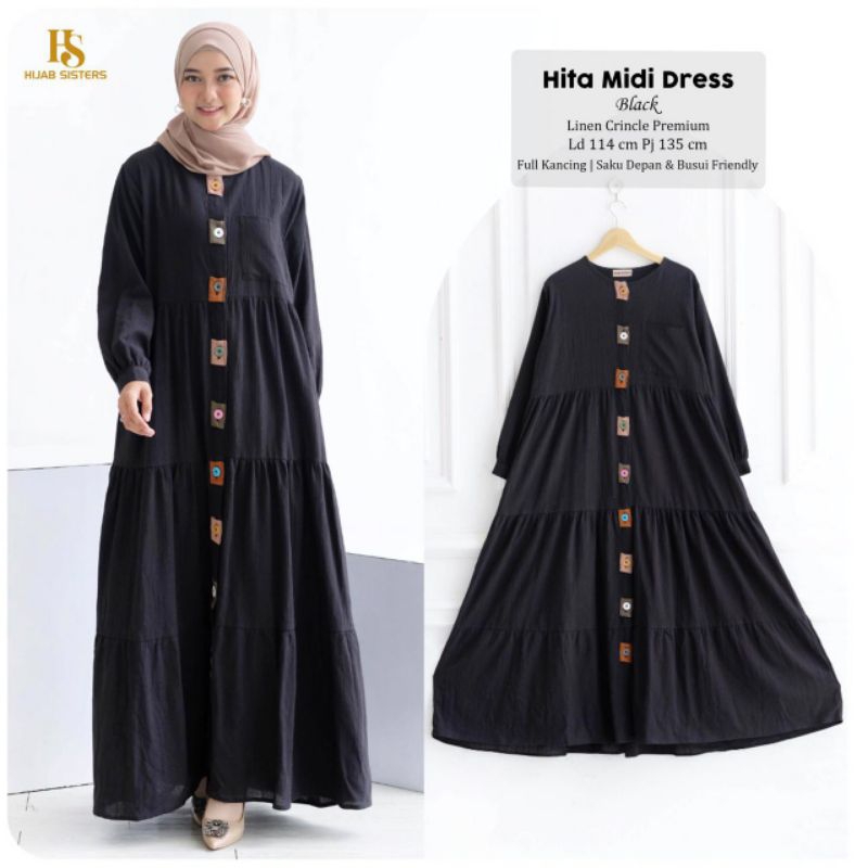 HITA MIDI DRESS LINEN CRINCLE POLOS BY HIJAB SISTER (LD 114)