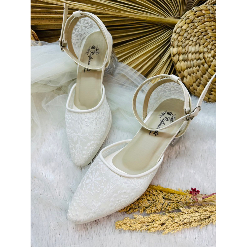 sepatu wanita siera warna putih 5cm kaca