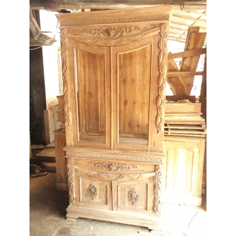 lemari almari hias pajangan pintu 2 kayu jati asli jepara
