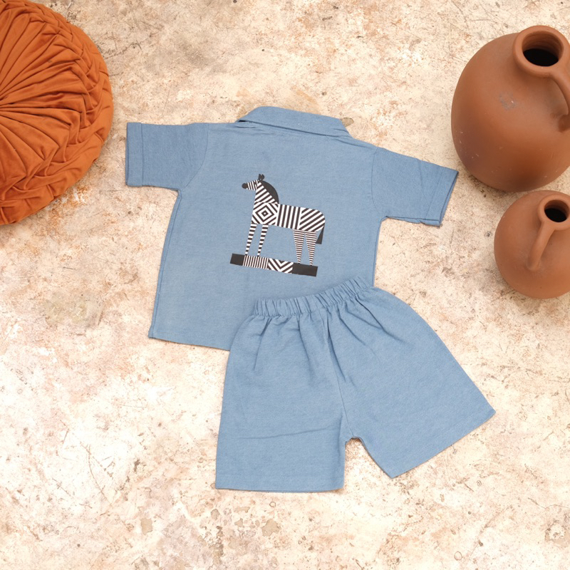 BABYMOI | KIMI SET Setelan Kemeja dan celana jeans Pendek anak Set safari