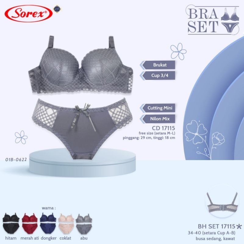 Sorex Bra Set (BH+CD) 17115 brukat cup 3/4 setara B  busa,  kawat kait 3 (34-40)