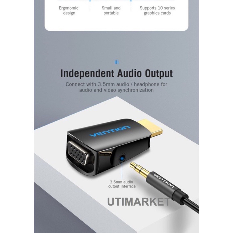 Hdmi to vga vention converter konektor with 3,5mm audio