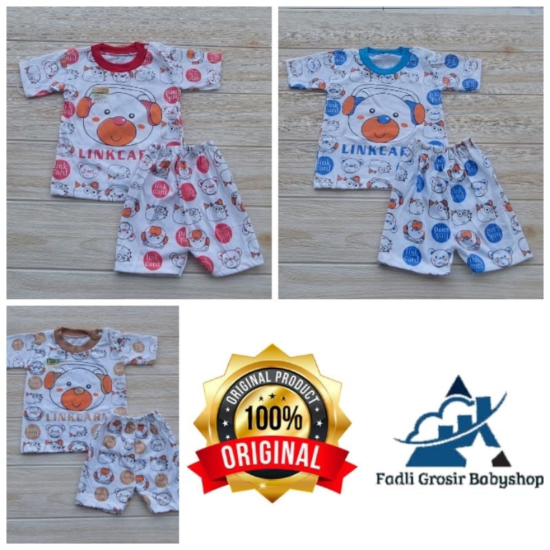 Setelan Bayi Motif Linkcar Lengan Pendek Baju Celana Bayi Kancing Bahu Kaos Anak Usia 2-12 Bulan Terbaru