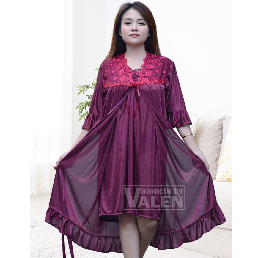 daster wanita dewasa 2 in1 warna RED seksi kimono bahan halus dan ada corak embos bunga  daster sese