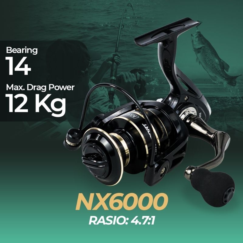 PROMO Reel Pancing NX2000/4000/6000 Series Metal body GOLD SHARKING Spinning Fishing Reel 5.2:1 Gear Ratio - Black - Termurah - Berkualitas - rell pancing power handle - reel kerekan rel pancing reel katrol kerekan pancing rell terkuat reel terlkuat