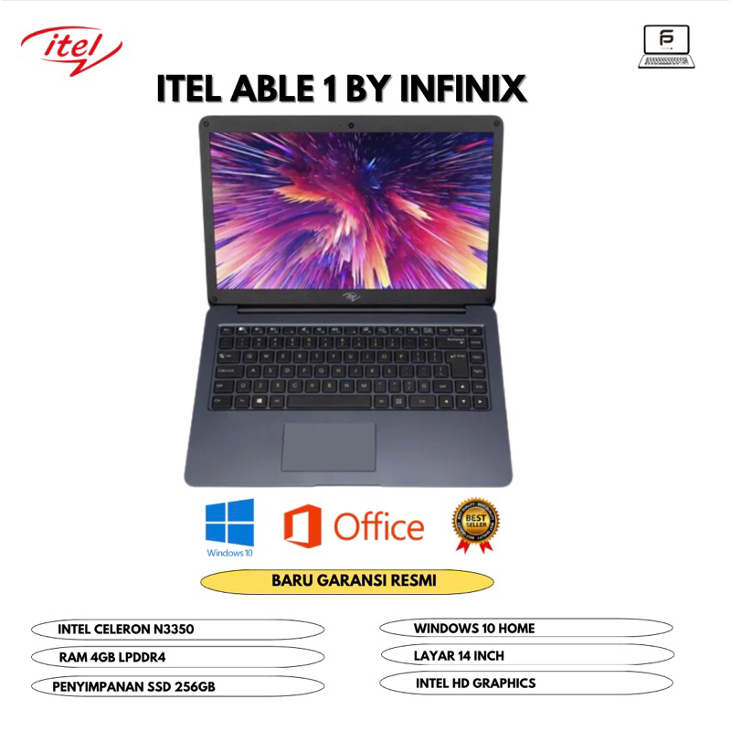 ITEL ABLE NY INFINIX . INTEL CELERON RAM 4GB LPDDR4 SSD 256GB WINDOWS 10 HOME LAYAR 14 INCH INTEL CELEON HD GRAPHICS