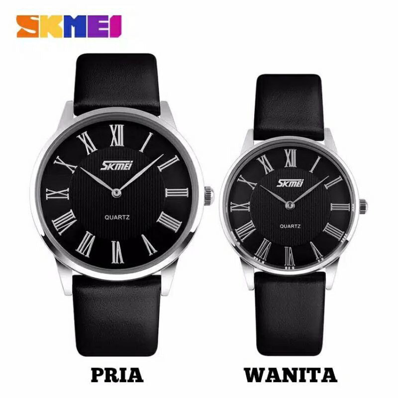 SKMEI 9092 ORIGINAL Jam Tangan Pria tai kulit hitam dalam putih