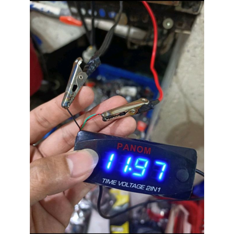 Voltmeter 2in 1 volt meter aki motor jam digital waterproof universal