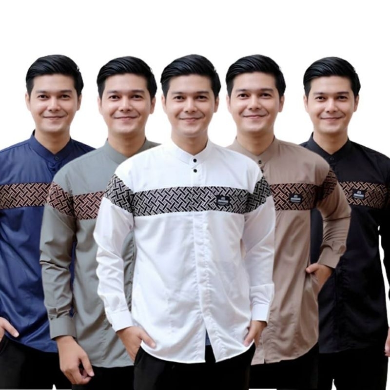 Baju Koko Pria Dewasa Lengan Panjang Motif Kobata Qynang Kombinasi Batik Terbaru