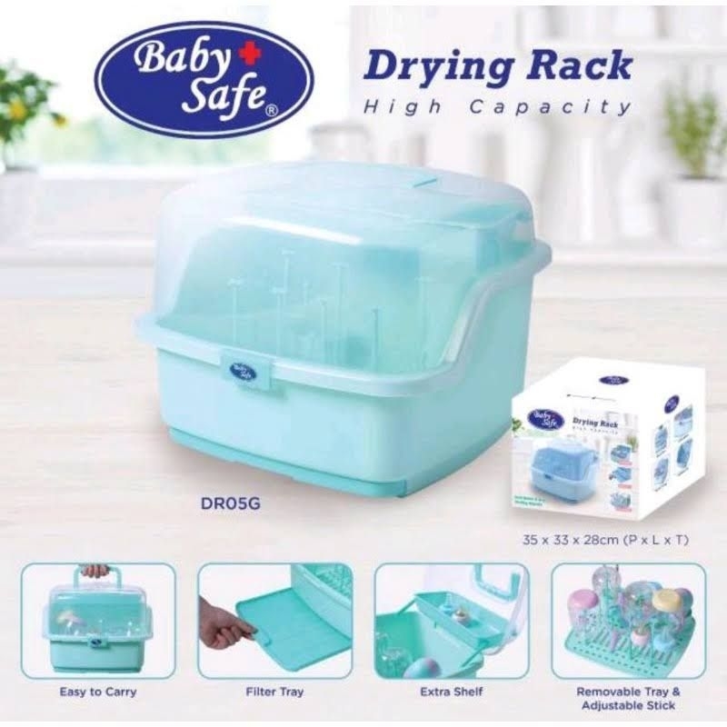Baby Safe Drying Rack With Cover DR05G DR05B DR05 - Babysafe Dryingrack Bottle - Rak Pengering Botol Susu Bayi - Wadah Tempat Penyimpanan Susu Bayi