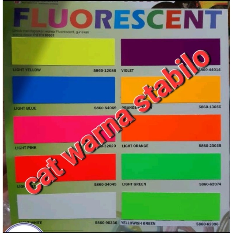 CAT PAKET LENGKAP PENTA SUPER GLOSS WARNA FLUORESCENT - STABILO KUNING HIJAU BIRU MERAH PINK ORANGE VIOLET - DUCO OTOMOTIF