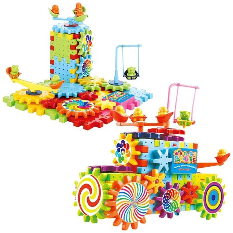 Building Blocks Gears Puzzle Bricks DIY Mainan Susun Blok Putar Elektrik