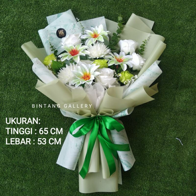 (65*53 CM ) BUKET BUNGA ARTIFICIAL / BUKET LAMARAN / BUKET TUNANGAN HIJAU