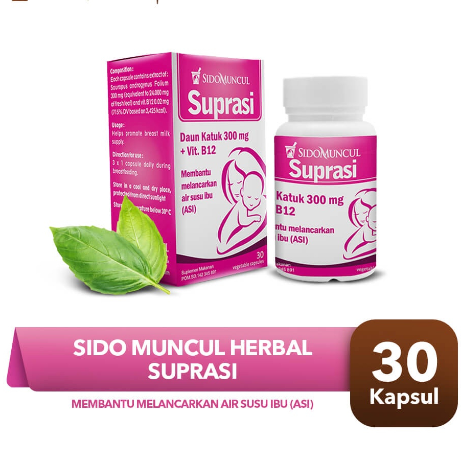 SUPRASI SIDOMUNCUL 30 KAPSUL DAUN KATUK 300MG VIT B12 MELANCARKAN ASI