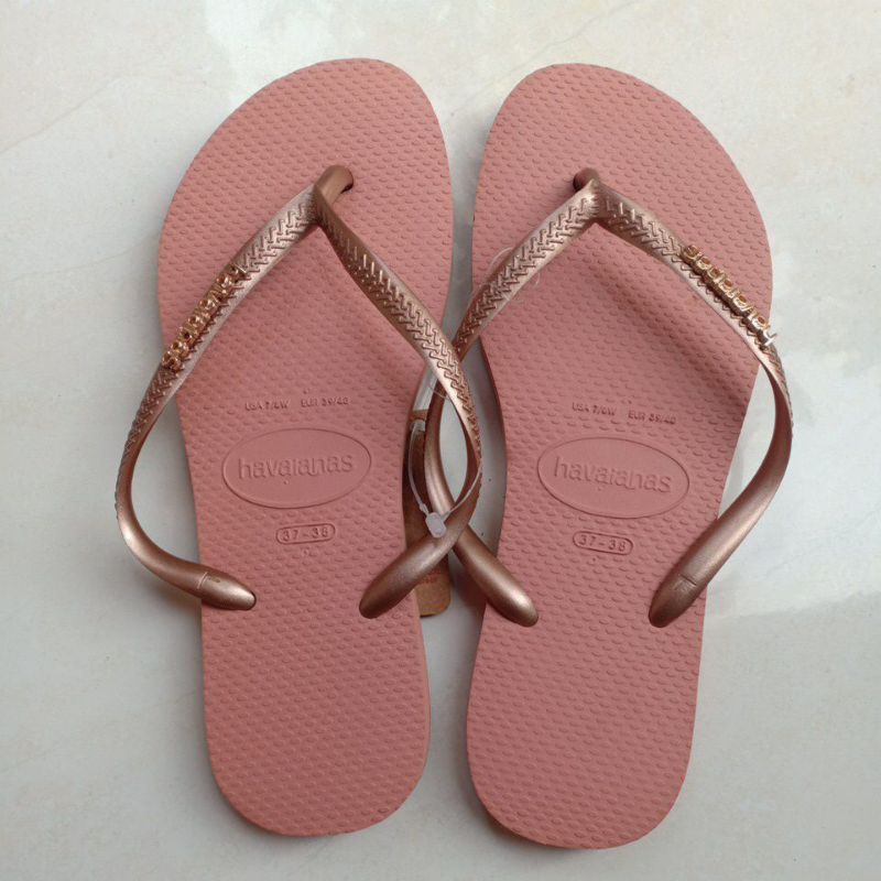 Sandal Wanita Original Havaianas Slim Logo Metalic Rose