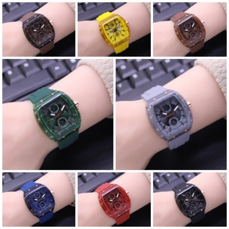 (Grosir)Jam Tangan Wanita Fashion Hushpuppies Casual New Kota Tanggal Aktif Crono Plat Variasi  Strap Rubber/Karet