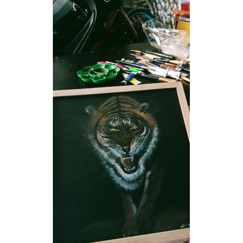 lukisan kanvas acrilic asli buatan tangan/bukan print atau cetak/lukisan harimau/maung