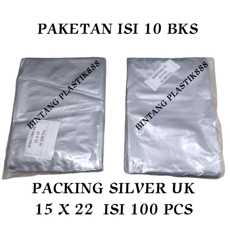 

PLASTIK PACKING SILVER UK 15X22 (10 BKS), KANTONG PLASTIK PACKING PAKET, PLASTIK BUNGKUS PAKET