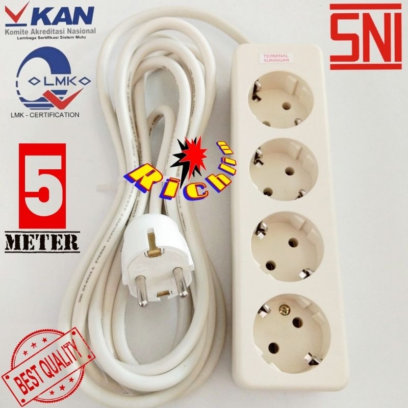 STOP KONTAK KABEL UTICON 4 LUBANG + 5 METER KABEL ETERNA + STEKER ARDE BROCO/COLOKAN LISTRIK