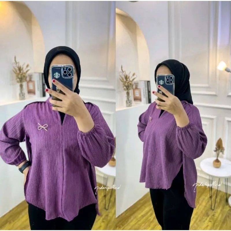 Kemeja Blouse wanita Lady Crush / Kemeja Style Korea Livia Blouse - Blouse Wanita Polos -  Blouse Lady Crush - Outher Premium Wanita - Livia Lady Crush Original - Bahan Tebal Adem