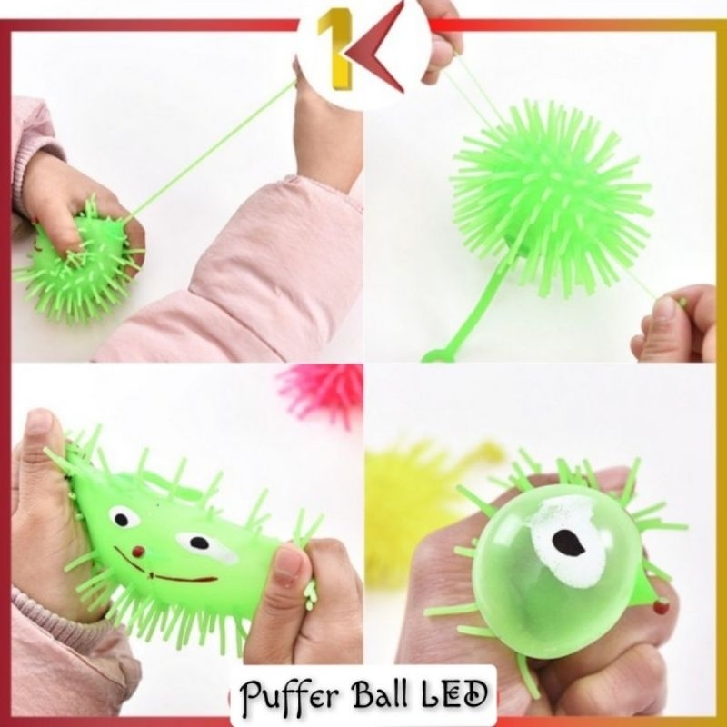 Mainan Puffer Ball LED - Bola Karet Yoyo Ubur Ubur Lampu Anak Laki Perempuan