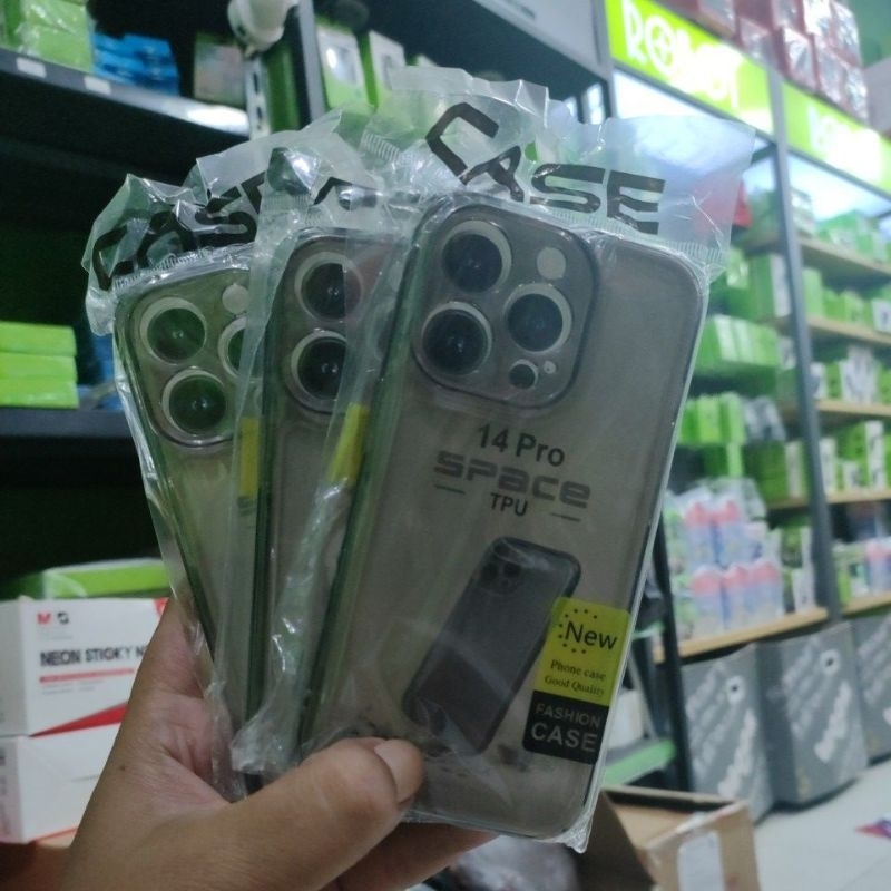 Case Hitam Transparan iPhone 14 Pro Premium+Pelindung Kamera Space