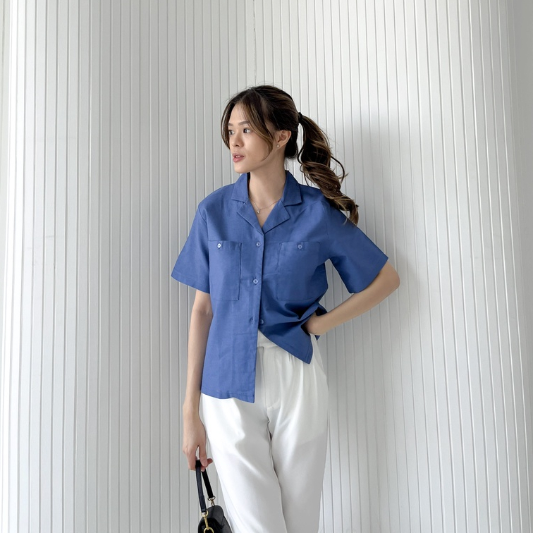 Moku Linen Top / Formal Top / Casual Blouse / Kemeja Wanita Korea