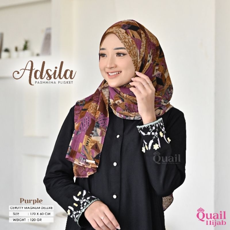 Jilbab Pashmina Plisket Ceruty Motif ADSILA Original Quail Hijab