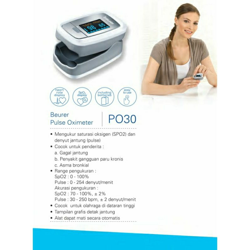 Beurer PO 30 Pulse Oximeter adalah alat ukur kadar oksigen dan detak jantung