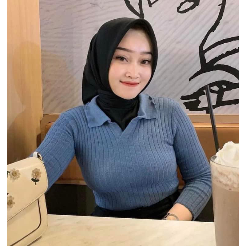 Alena long slevee sweater rajut wanita kerah polo