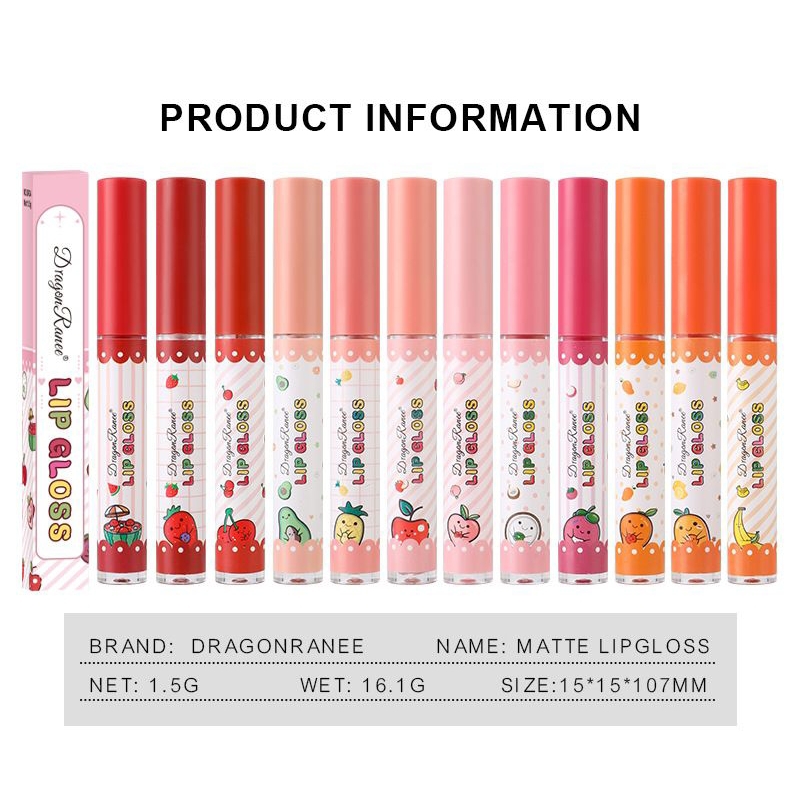 Lip Matte Waterproof Fruit Lip Glaze Color Matte Moisturizing Lipstik Matte Mist Finish Original Dragon Ranee Lipstik Tahan Lama