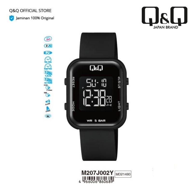 JAM TANGAN PRIA QNQ Q&amp;Q QQ M207 M207J M027J002 M 027 Original Fashion Digital Rubber M207J002