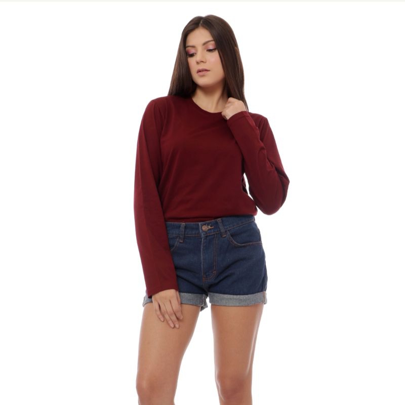KAOS POLOS LENGAN PANJANG LONG SLEEVE T-SHIRT MAROON MERAH HATI WANITA CEWEK PREMIUM DISTRO JUMBO PE