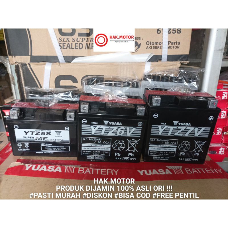 AKI MOTOR KERING YUASA ( YTZ5S ),( YTZ6V ),( YTZ7V ) DIJAMIN ASLI 100% ORIHINAL & BARU !!!