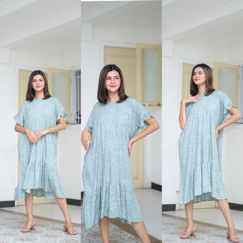 Daster Ruffle Pendek Berkualitas untuk Ibu Menyusui Bahan Rayon Adem