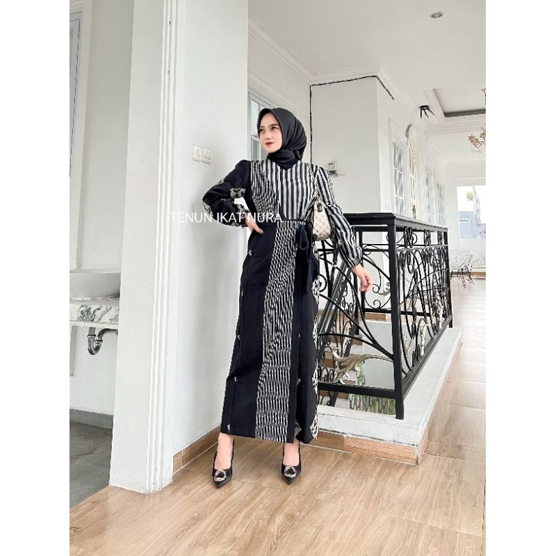 (Ready Stok ) DRESS MARLINE Black Couple Tenun Baju Kondangan