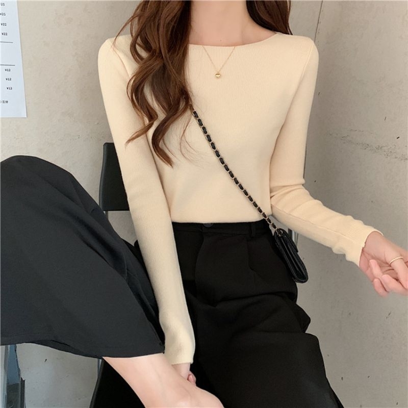 Atasan Rajut Importt Wanita Knitwear Fashion Korean Crop Long Sleeve Knit Top Atasan Crop Atasan Korean Style Wanita