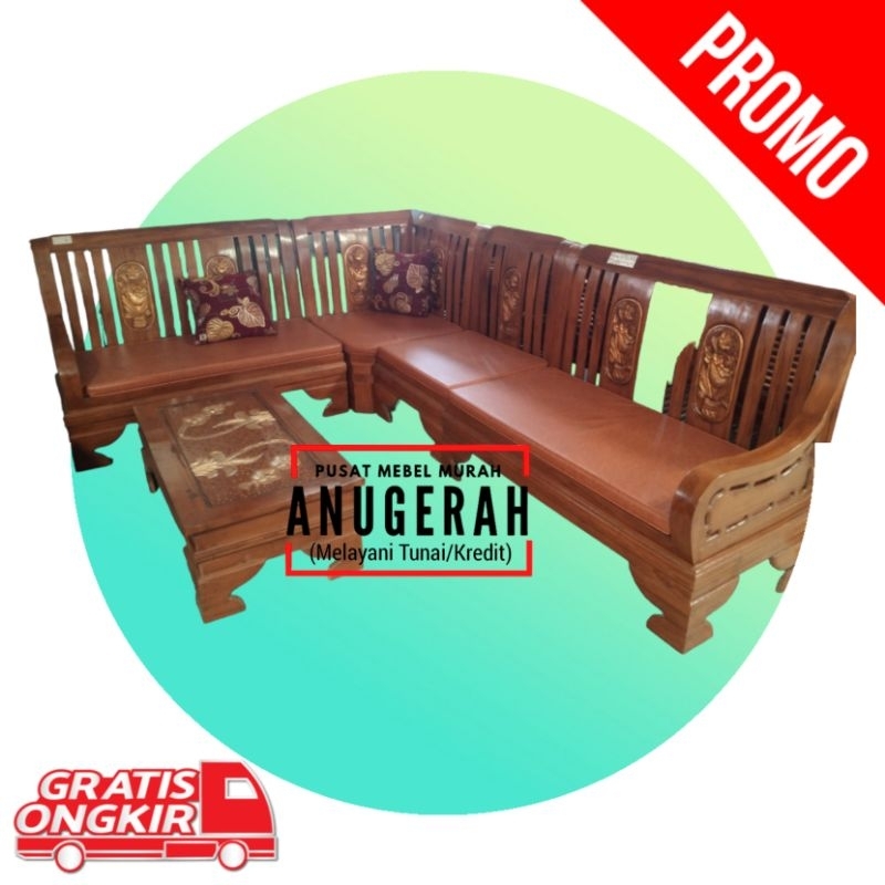 Kursi Tamu Jati Sudut Semut + Meja + Jok