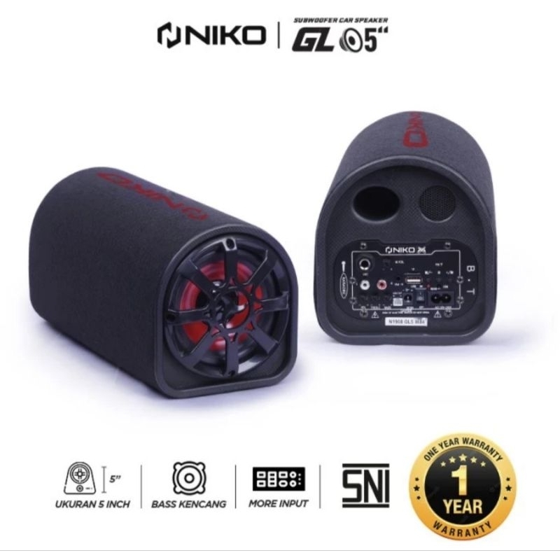 NIKO GL5 Speaker Subwoofer Tabung Mobil 5 inch 30 Watt Bluetooth Radio