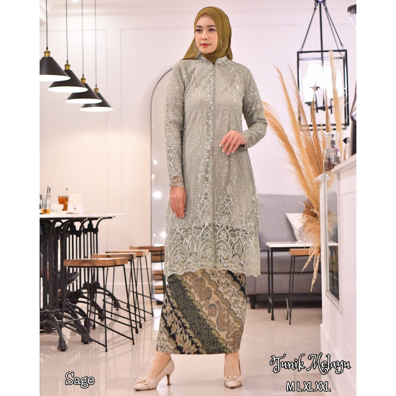 Permata Olshop / Setelan Kebaya Tunik Melayu SK / Kebaya Tunik Payet Busui / Kebaya Baju Kurung Berpayet